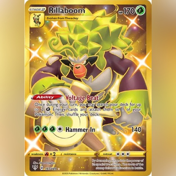 🌟 Rillaboom Gold Secret Rare 197/189 – Darkness Ablaze NM 🌟 - Picture 1 of 5